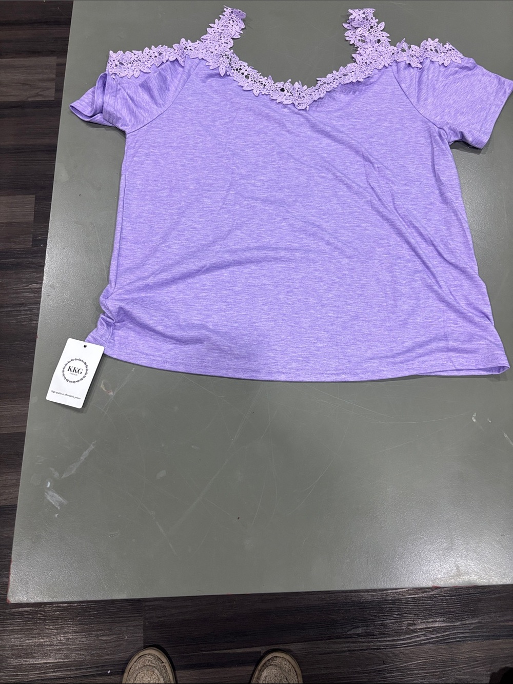 NWTLavender Lace-Trim Cold-Shoulder Blouse - Women - Picture 3 of 4